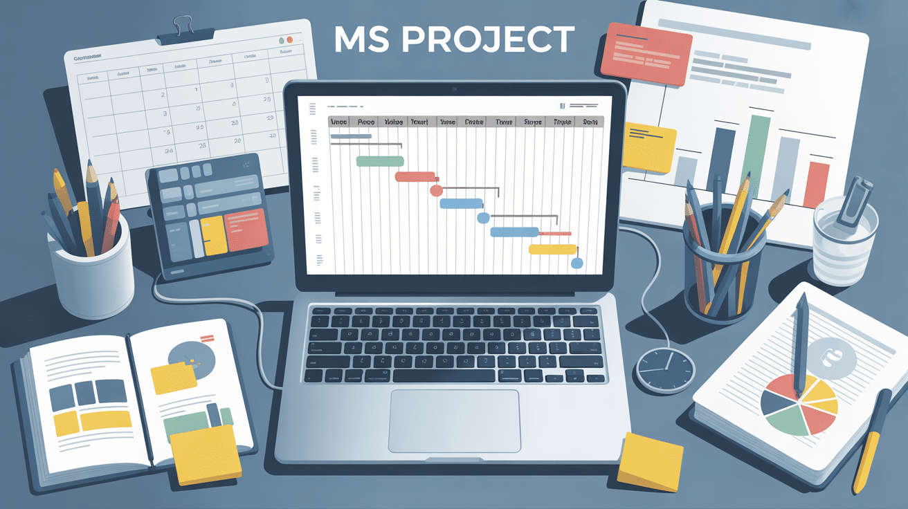 Bureau avec MS Project et diagramme de Gantt
