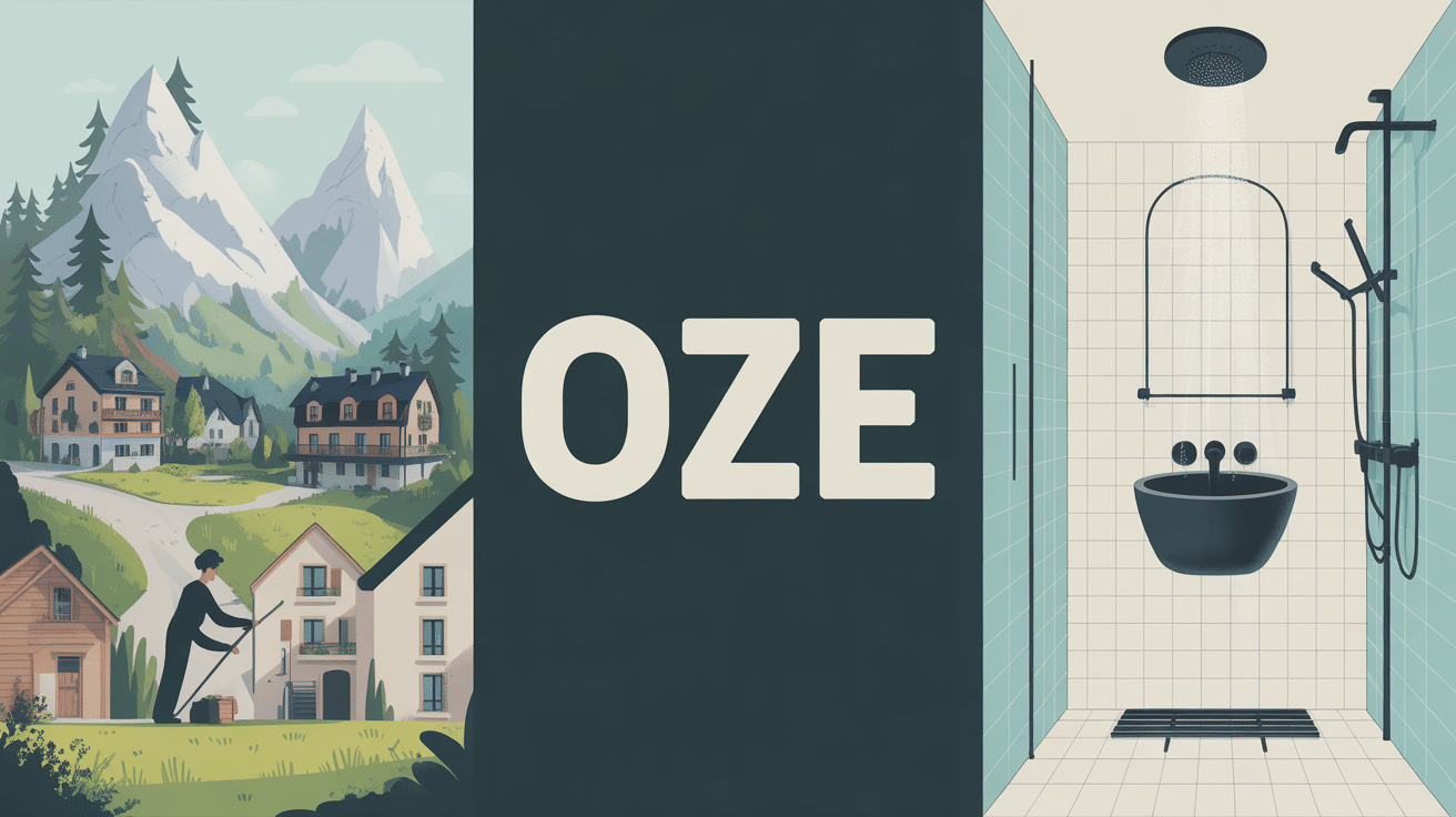 Illustration Oze : montagne, salle de bains, cordiste