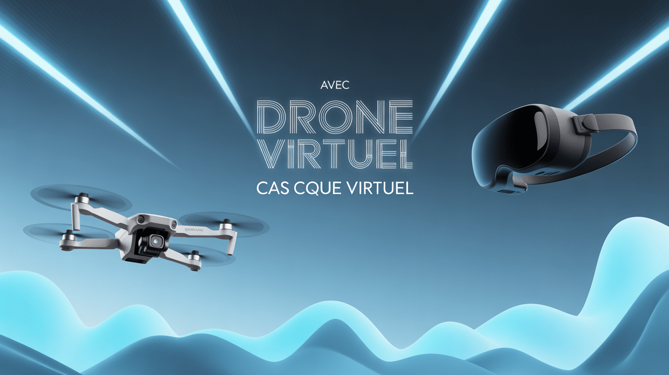 Drone avec casque VR au-dessus paysage montagneux