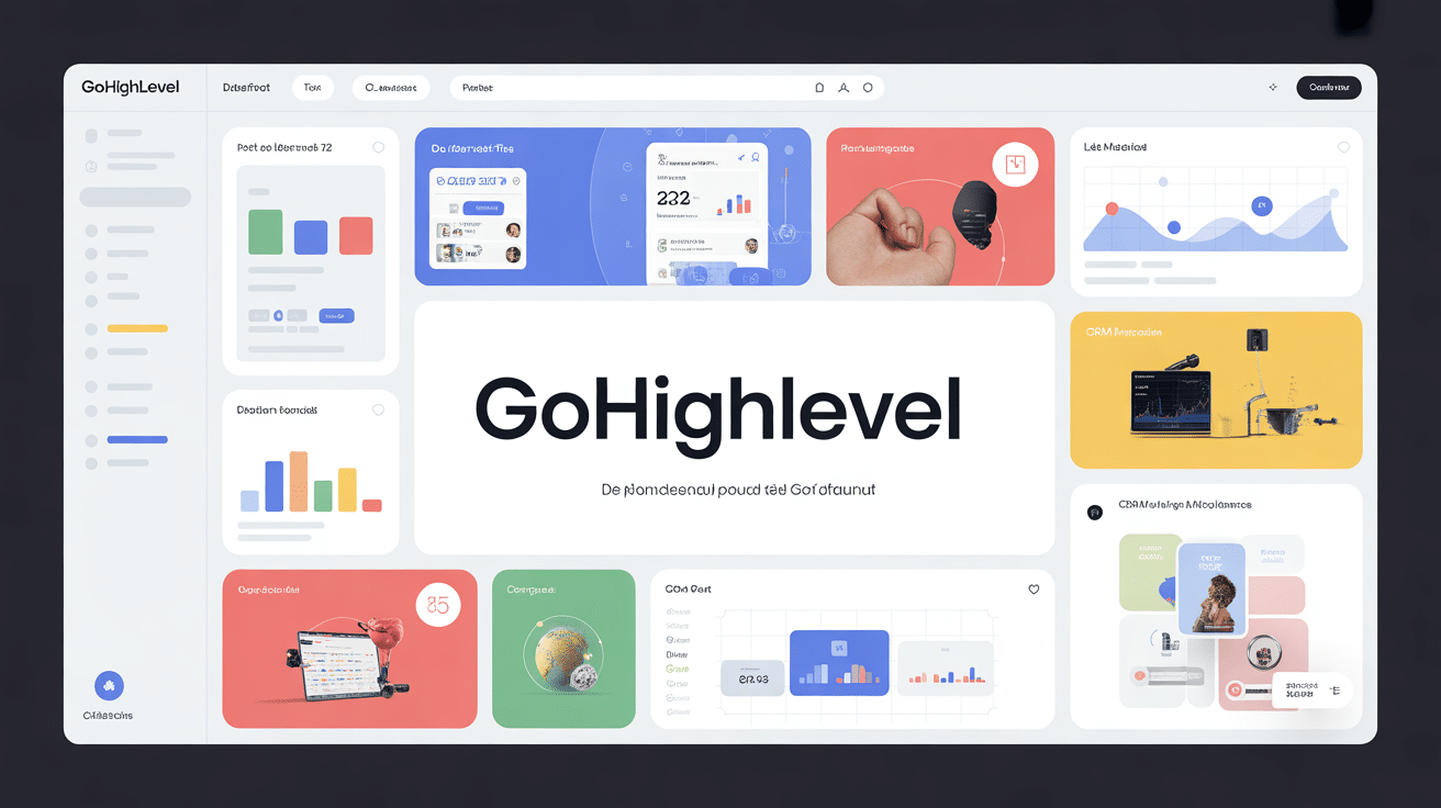 interface gohighlevel avec tableaux de bord colorés