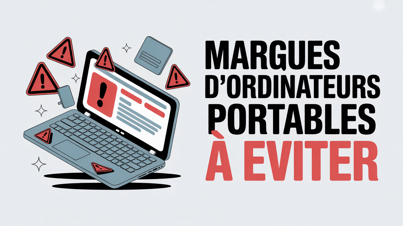 marque ordinateur portable à éviter avec icônes de danger