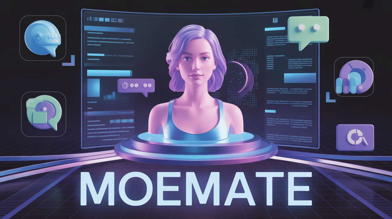 Avatar 3D holographique Moemate avec icônes technologiques
