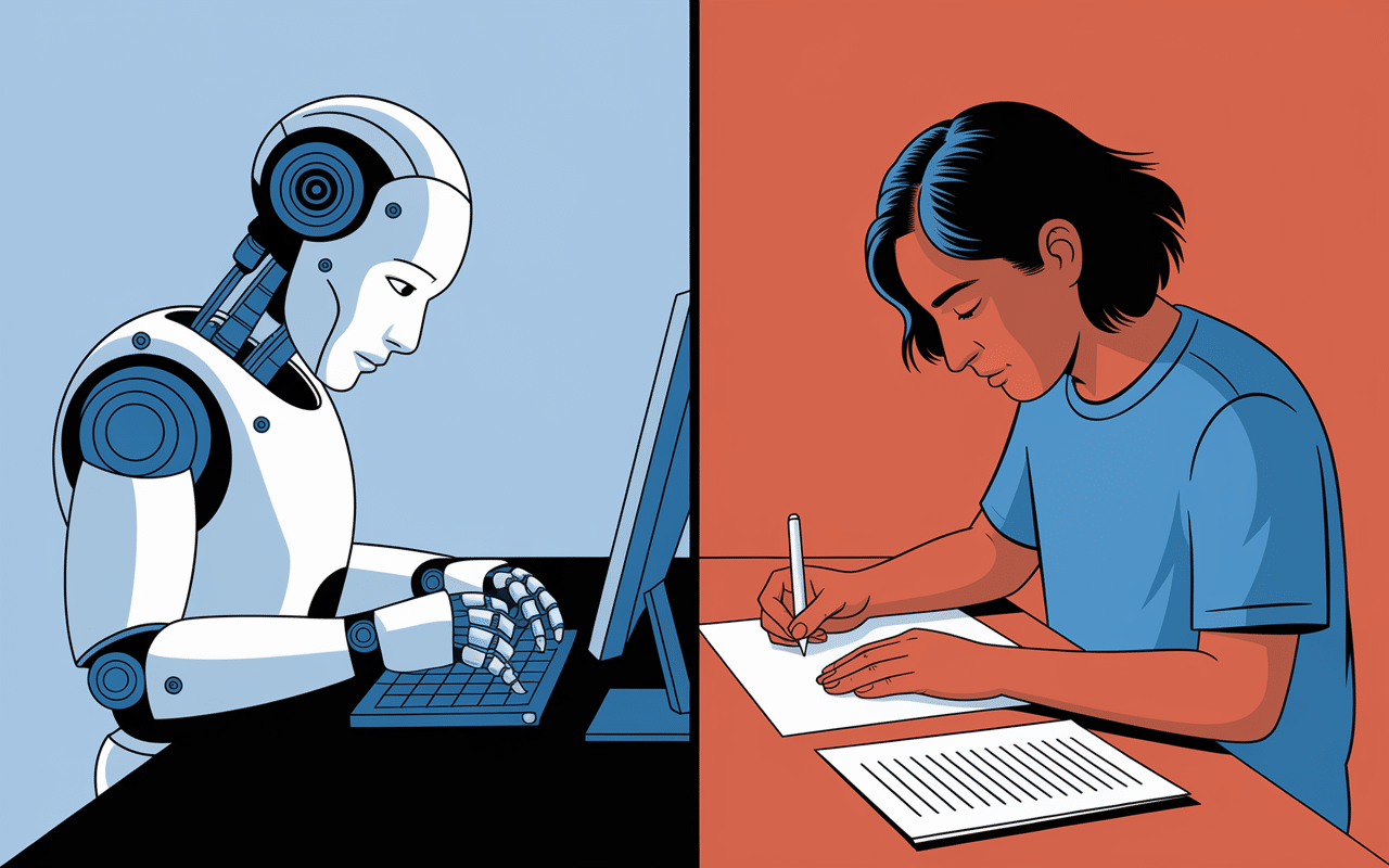 Contraste robot écrivant vs humain