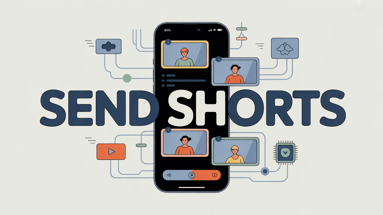 Smartphone avec vidéos courtes et symboles IA