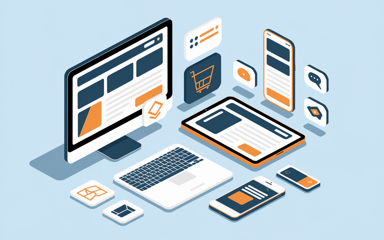 Illustration isométrique services création site internet agence limitless.com