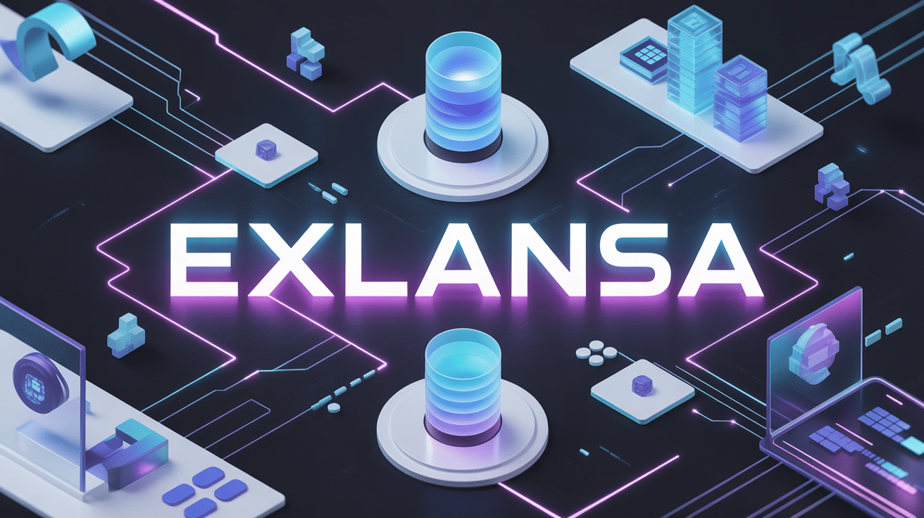 Illustration Exlansa, technologie futuriste, éléments numériques