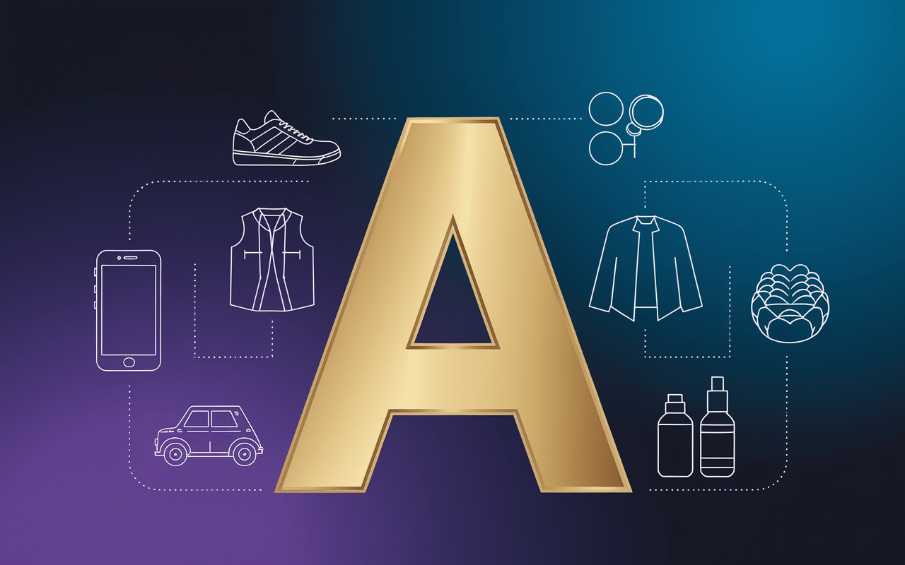 lettre a dorée entourée marques en a célèbres