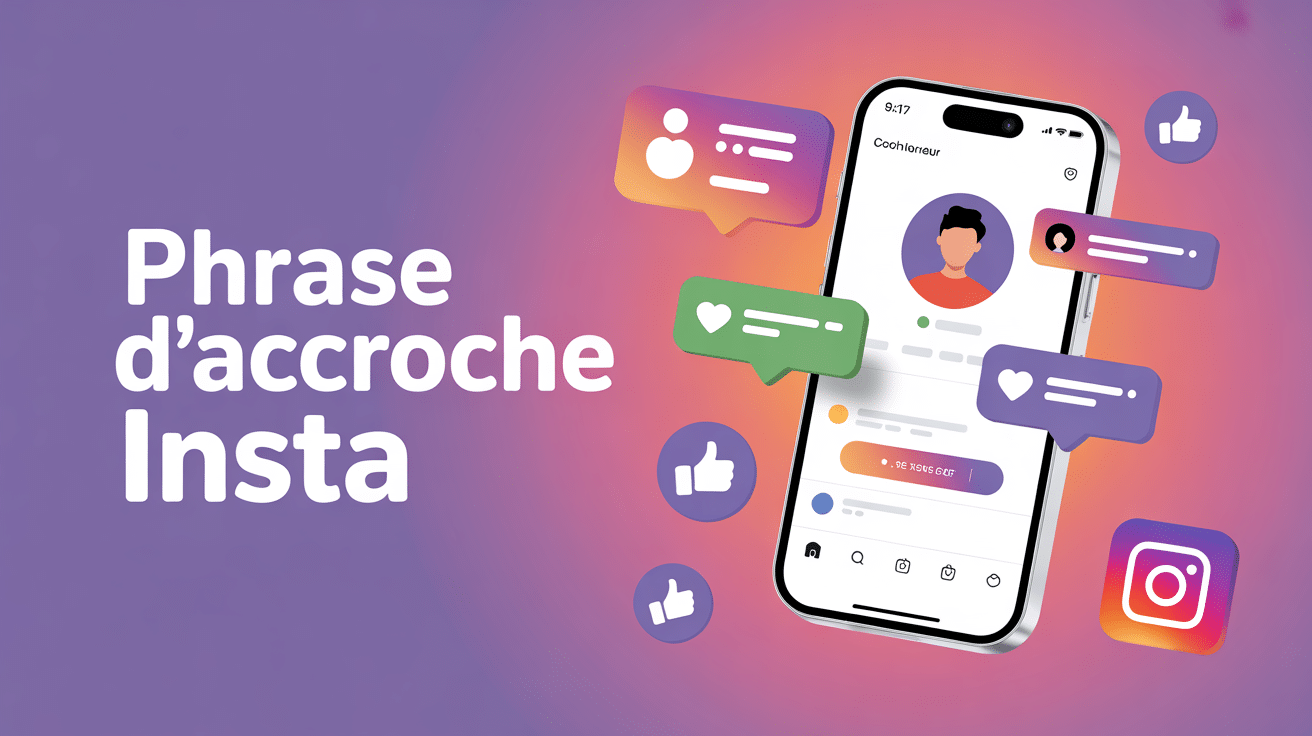 Phrase d accroche Insta sur smartphone et bulles