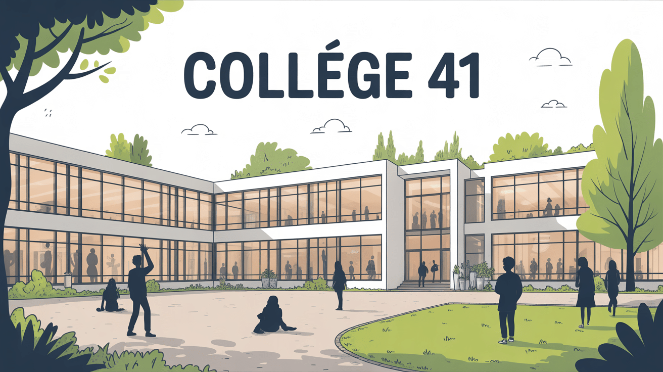 college 41 vue bâtiment moderne avec cour et élèves