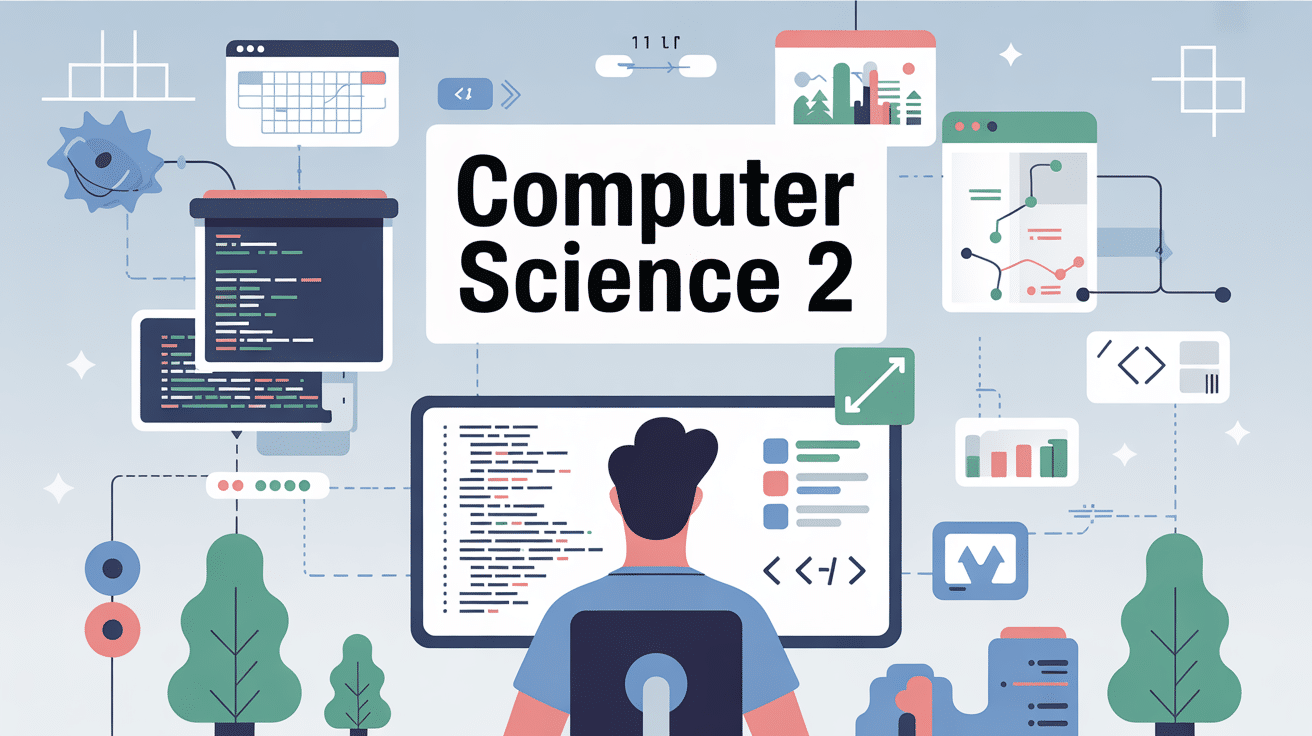 Computer science 2 étudiant devant écran avec structures de données et algorithmes