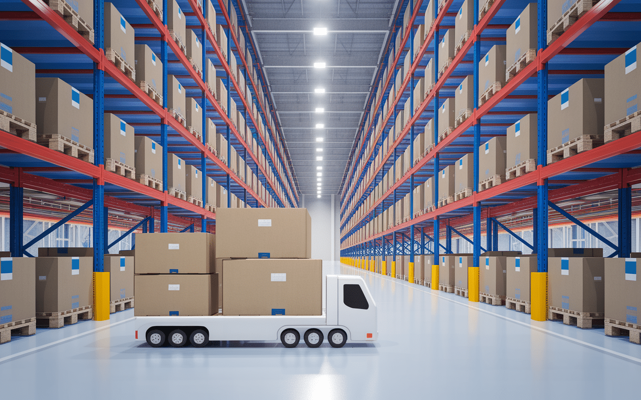 entrepôt futuriste fmcg logistique automatisée