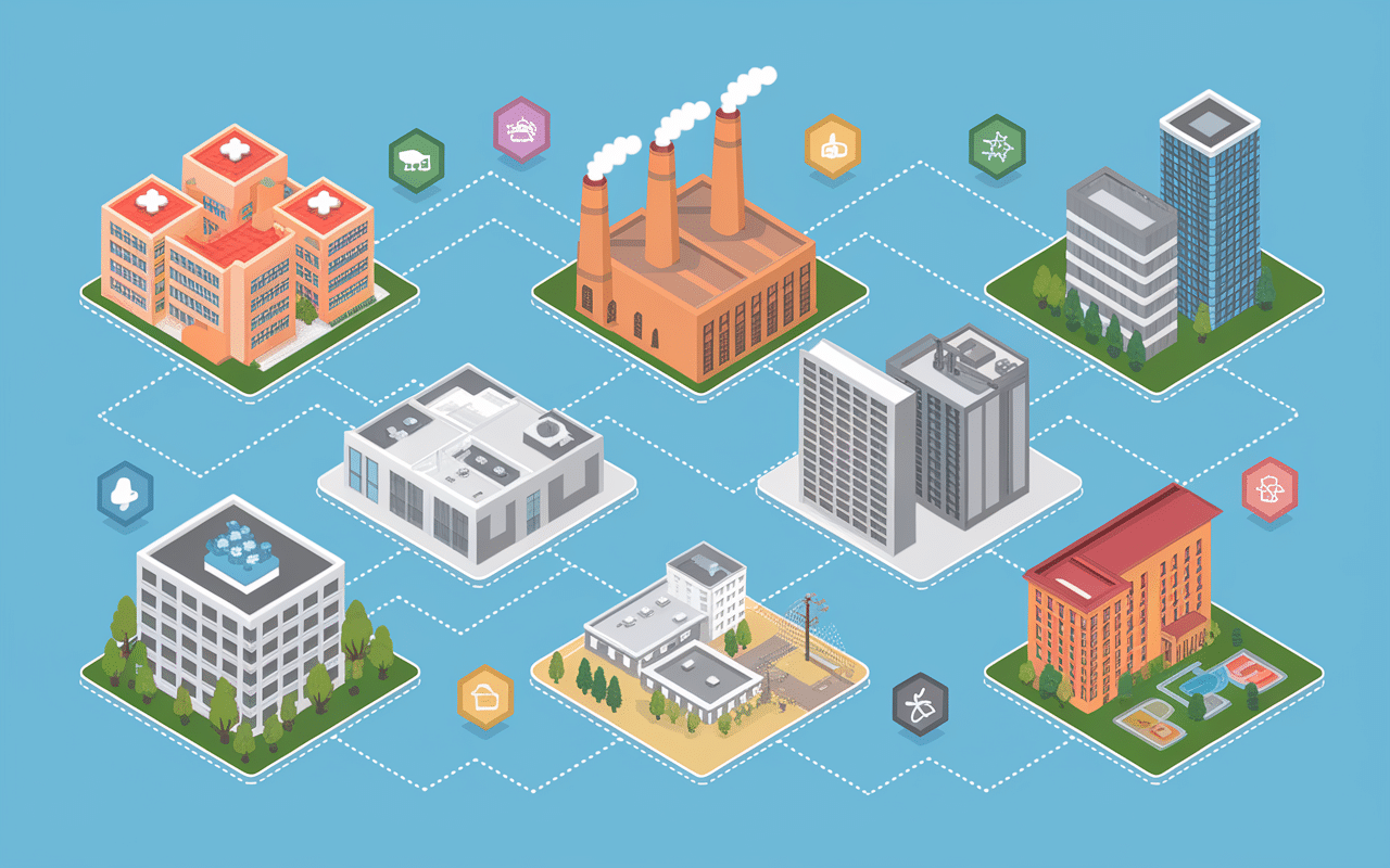 Illustration grovop différents secteurs connectés