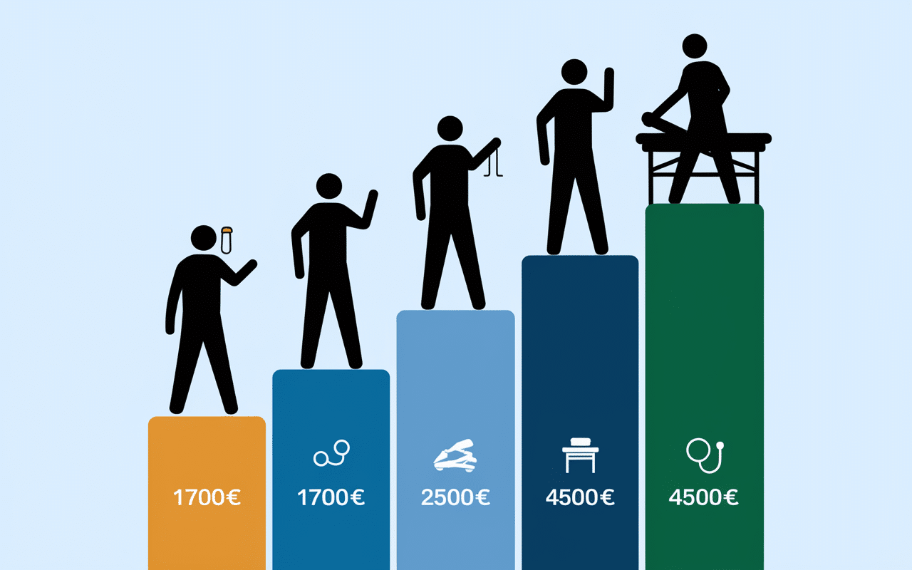 graphique salaire kiné début et évolution