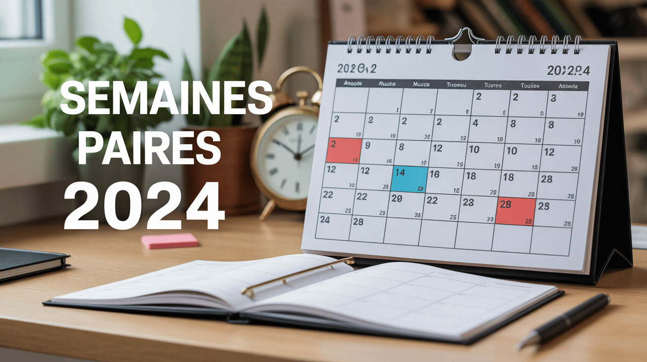 Calendrier semaine paire 2024 sur bureau organisé