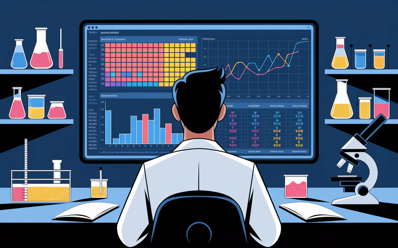 scientifique analysant tableau de caractérisation