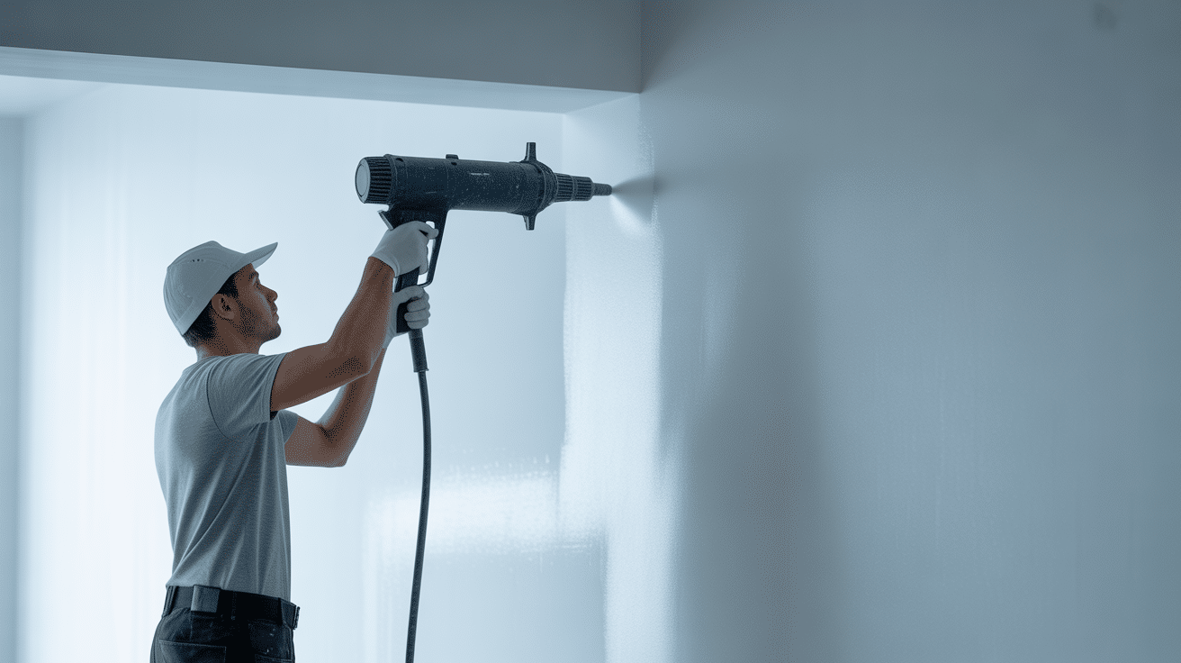 Ouvrier peignant au pistolet airless deco surface lisse