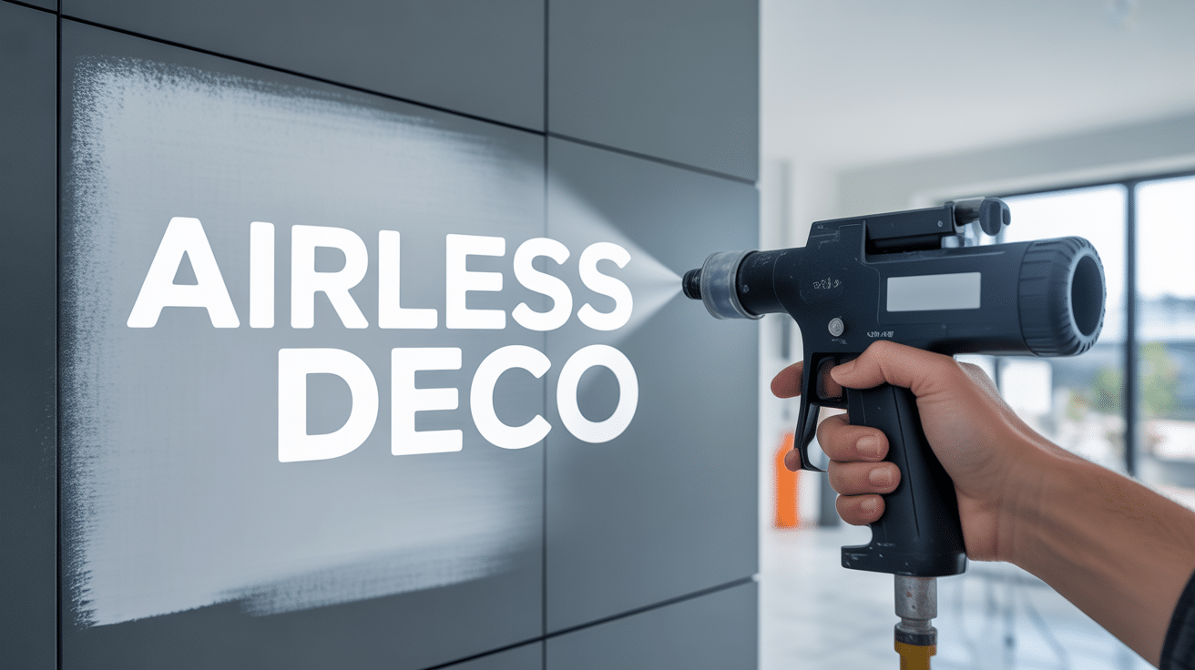 Pistolet airless deco en action sur mur interieur