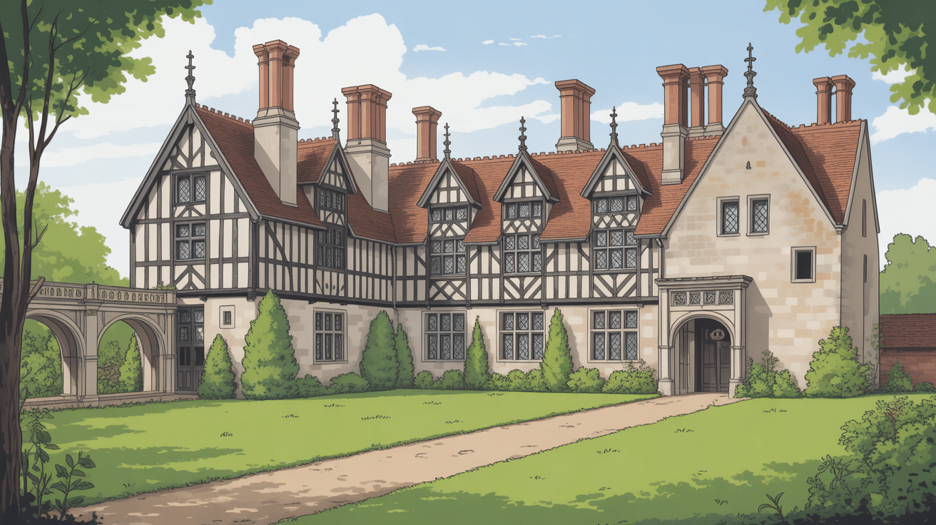 Transition château médiéval vers maison architectural style tudor