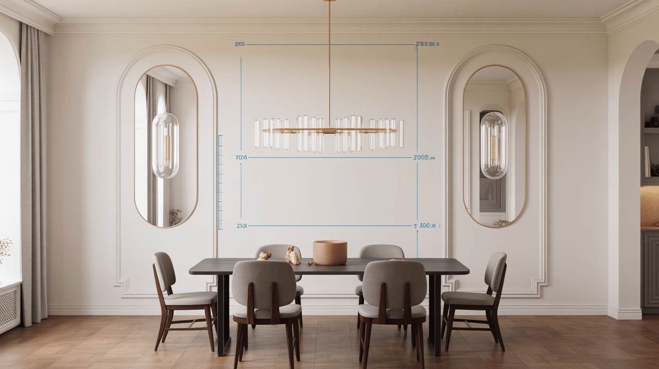 Schéma installation lustre cristal moderne salle à manger