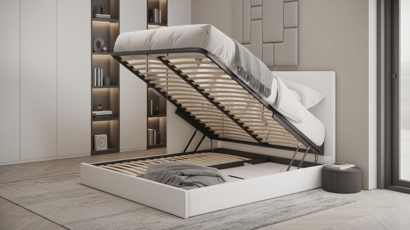 lit coffre blanc 140 x 190 ouvert rangement hydraulique