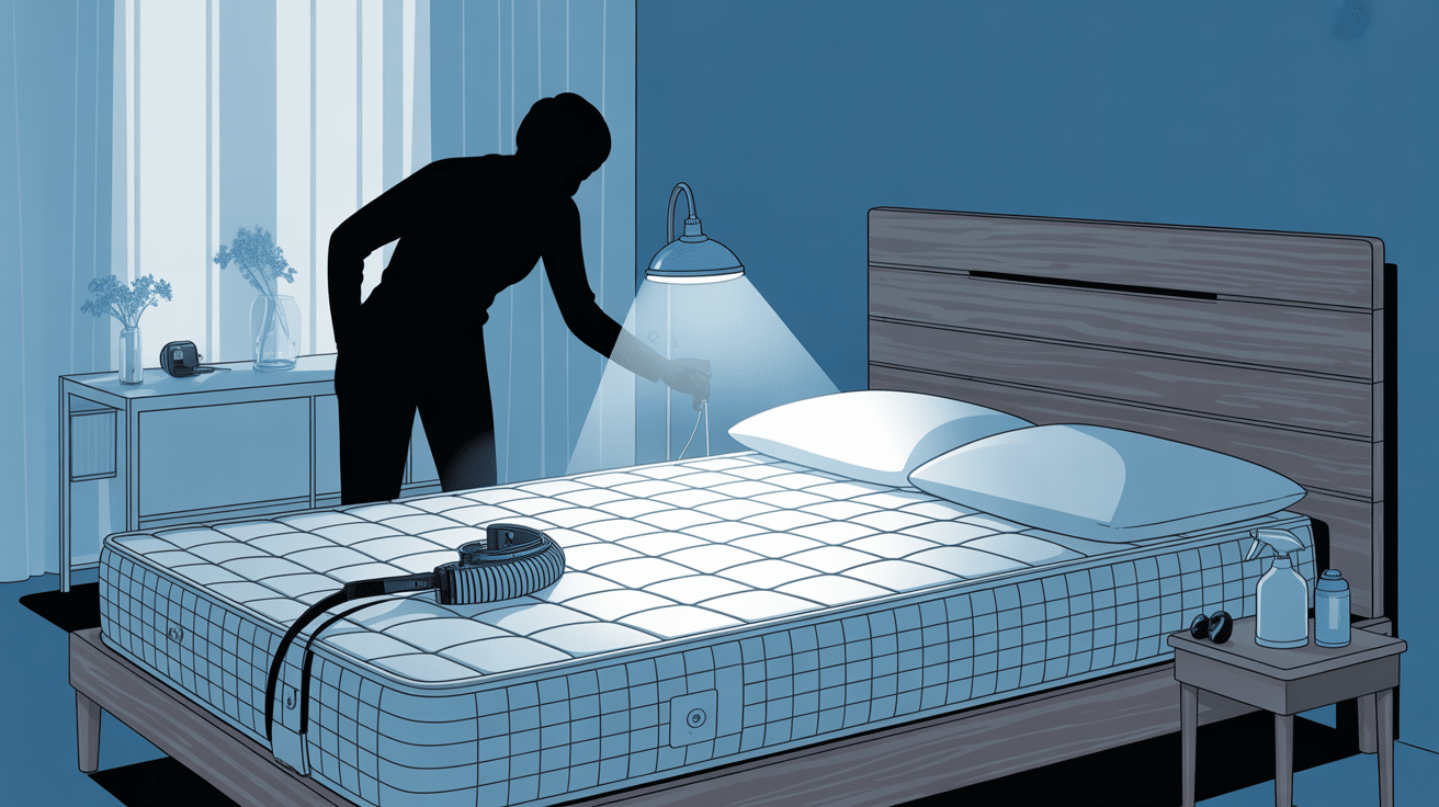 Inspection lit petit insecte noir rond maison prévention