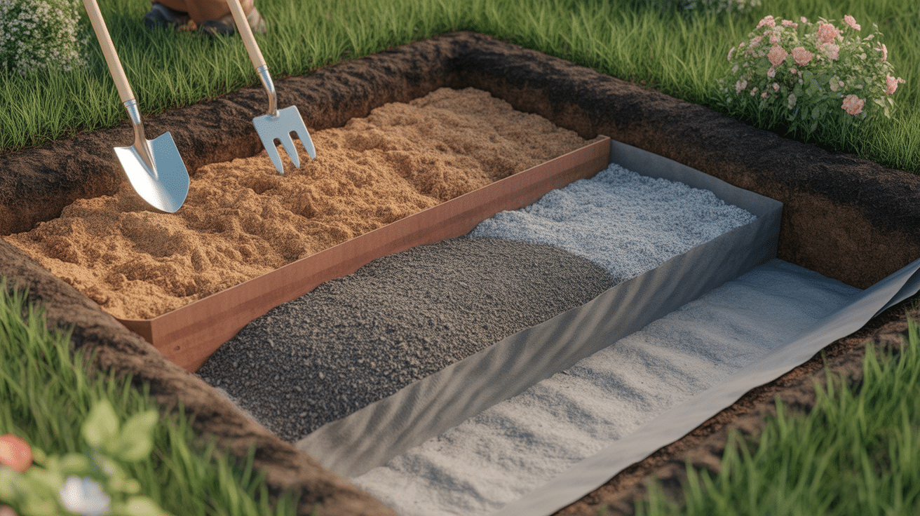 étapes pose bordure de propreté maison gravier outils