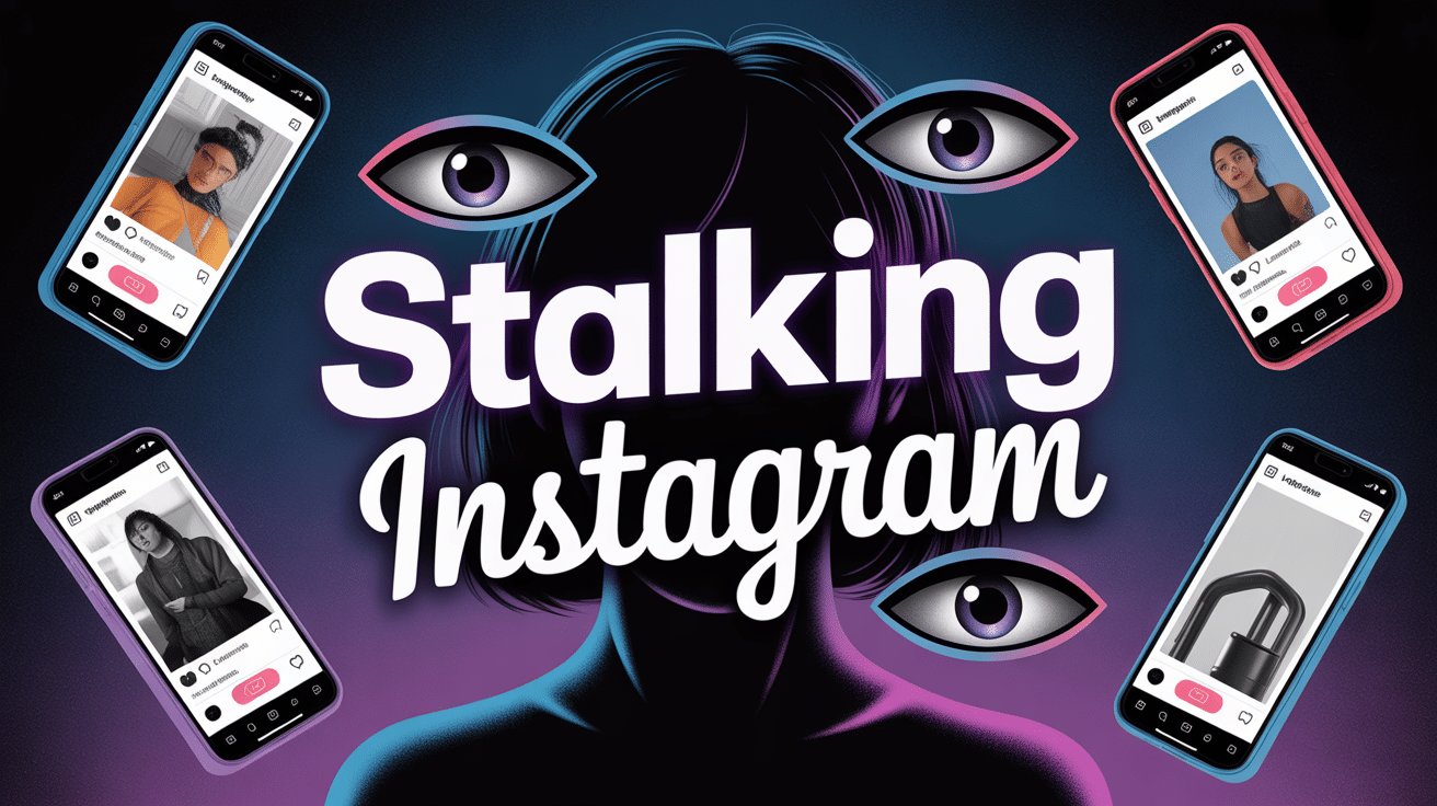 Illustration stalker Instagram silhouette entourée d'yeux