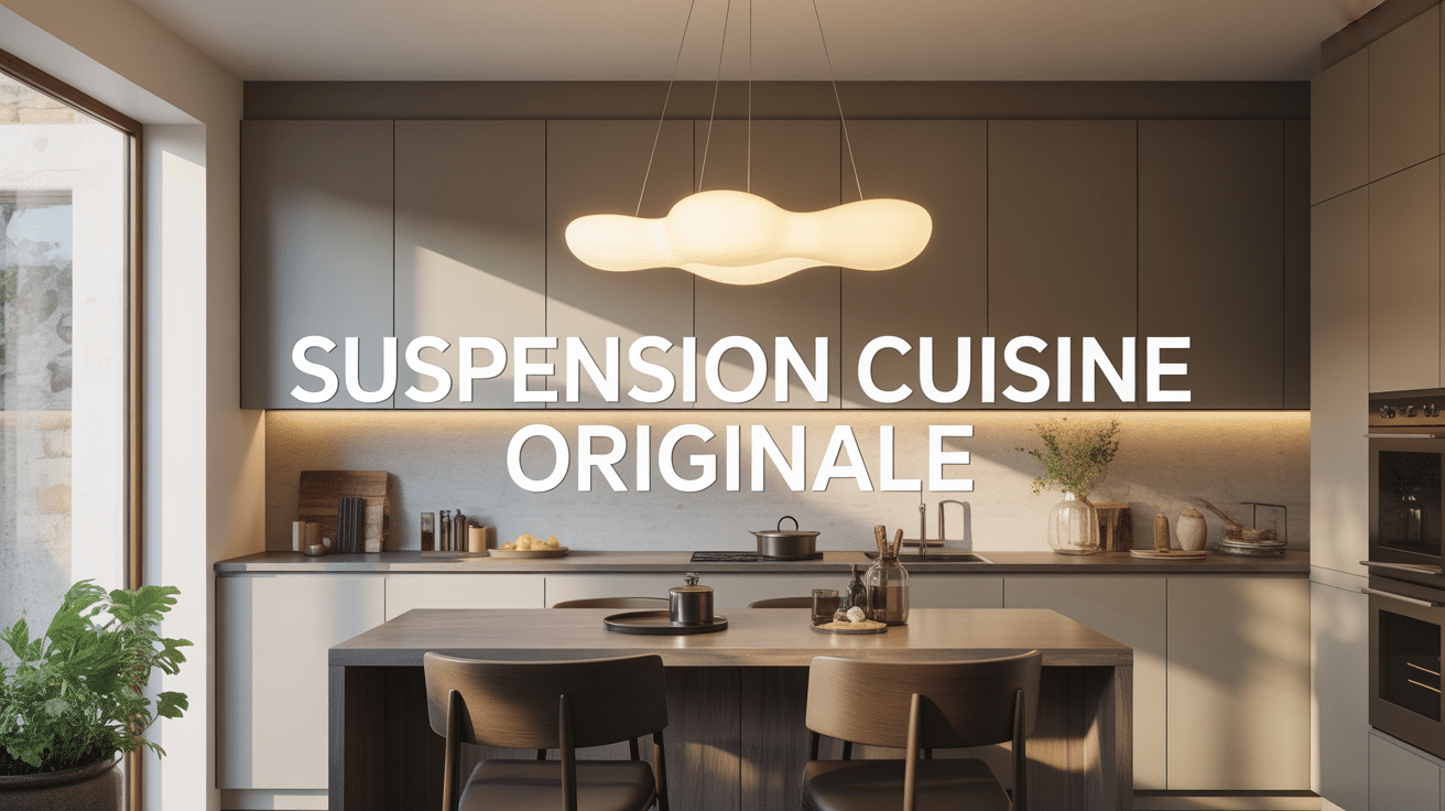 Suspension cuisine originale sur îlot central contemporain