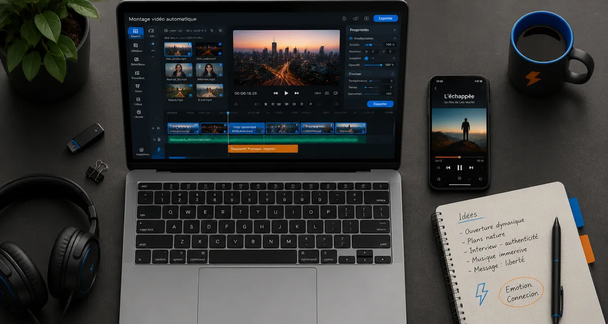 Montage video automatique sur ordinateur portable et smartphone