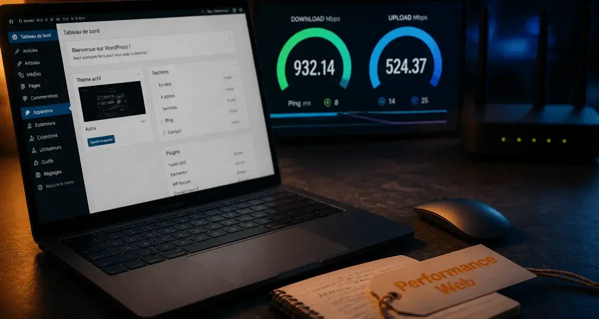 Site wordpress exemple sur ordinateur, thème et performance web