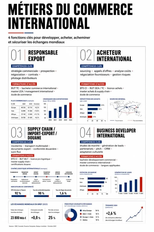 Métier dans le commerce international : panorama des postes, compétences et formations